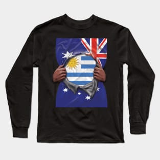 Uruguay Flag Australian Flag Ripped - Gift for Uraguyan From Uruguay Long Sleeve T-Shirt